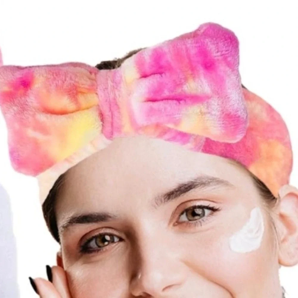 2 Pack Spa Tie Dye Bow Fluffy‎ Headbands Pink And Blue Multi